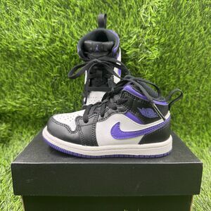 Nike Air Jordan Retro 1 Mid Dark Iris Black/Purple Toddler 8c Sneaker Shoes